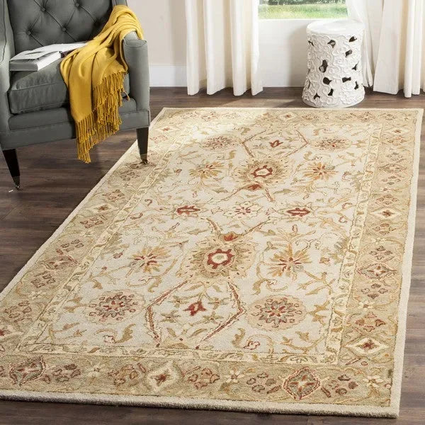 Antiquity Wool Rug in Gray Beige and Sage - The Mayfair Hall
