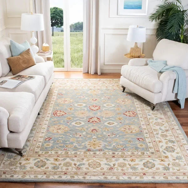 Antiquity Wool Rug in Gray Blue and Beige - The Mayfair Hall