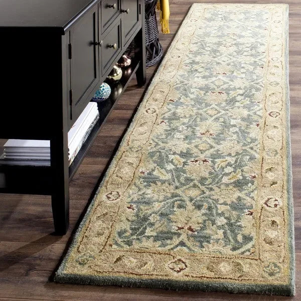 Antiquity Wool Rug in Teal Blue and Taupe - The Mayfair Hall
