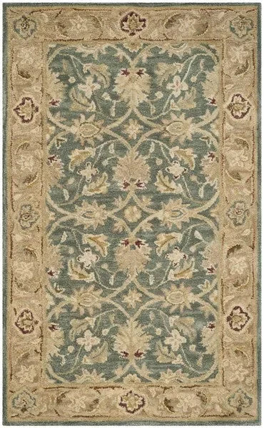 Antiquity Wool Rug in Teal Blue and Taupe - The Mayfair Hall