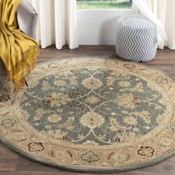 Antiquity Wool Rug in Teal Blue and Taupe - The Mayfair Hall