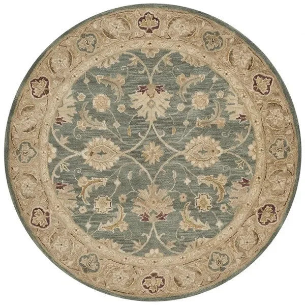 Antiquity Wool Rug in Teal Blue and Taupe - The Mayfair Hall