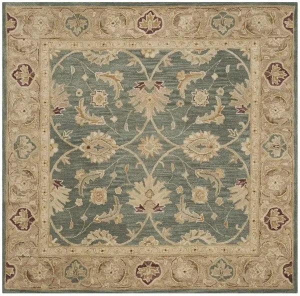 Antiquity Wool Rug in Teal Blue and Taupe - The Mayfair Hall