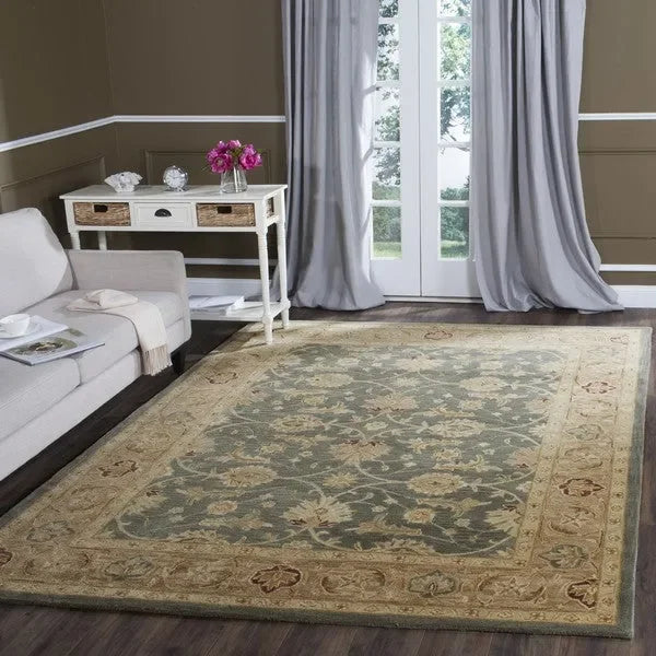 Antiquity Wool Rug in Teal Blue and Taupe - The Mayfair Hall