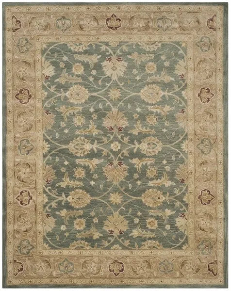 Antiquity Wool Rug in Teal Blue and Taupe - The Mayfair Hall