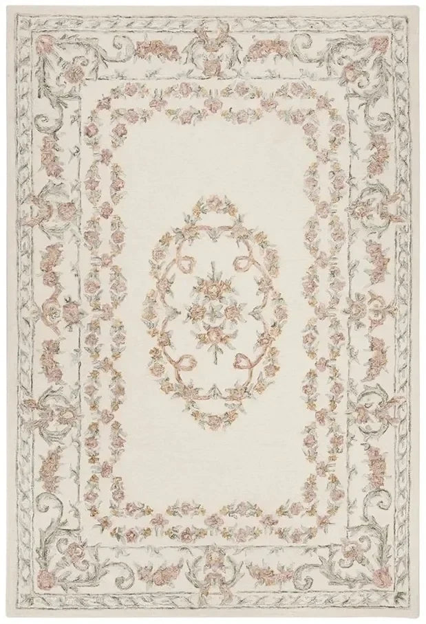 Aubusson Wool Rug in Ivory and Pink - The Mayfair Hall