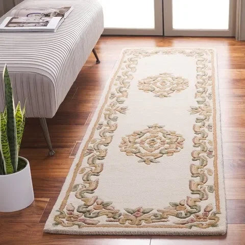 Aubusson Wool Rug in Ivory and Green - The Mayfair Hall