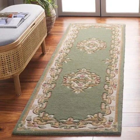Aubusson Wool Rug in Green and Ivory - The Mayfair Hall
