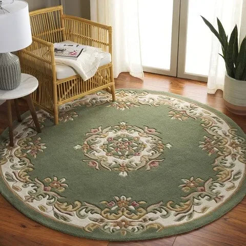 Aubusson Wool Rug in Green and Ivory - The Mayfair Hall