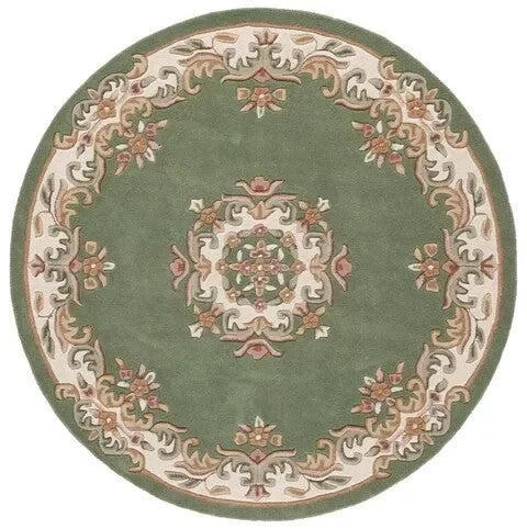 Aubusson Wool Rug in Green and Ivory - The Mayfair Hall