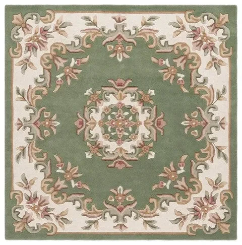 Aubusson Wool Rug in Green and Ivory - The Mayfair Hall
