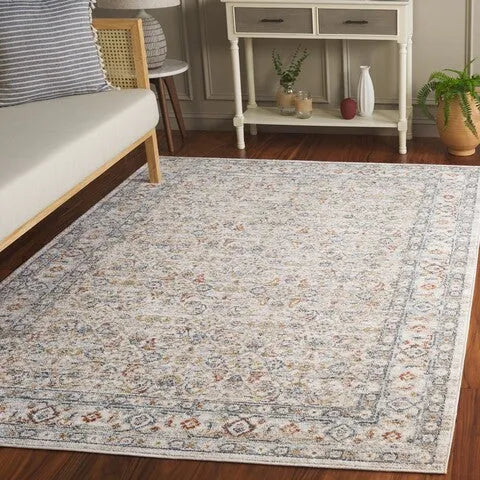 Avalon Polyester Rug in Ivory and Light Blue