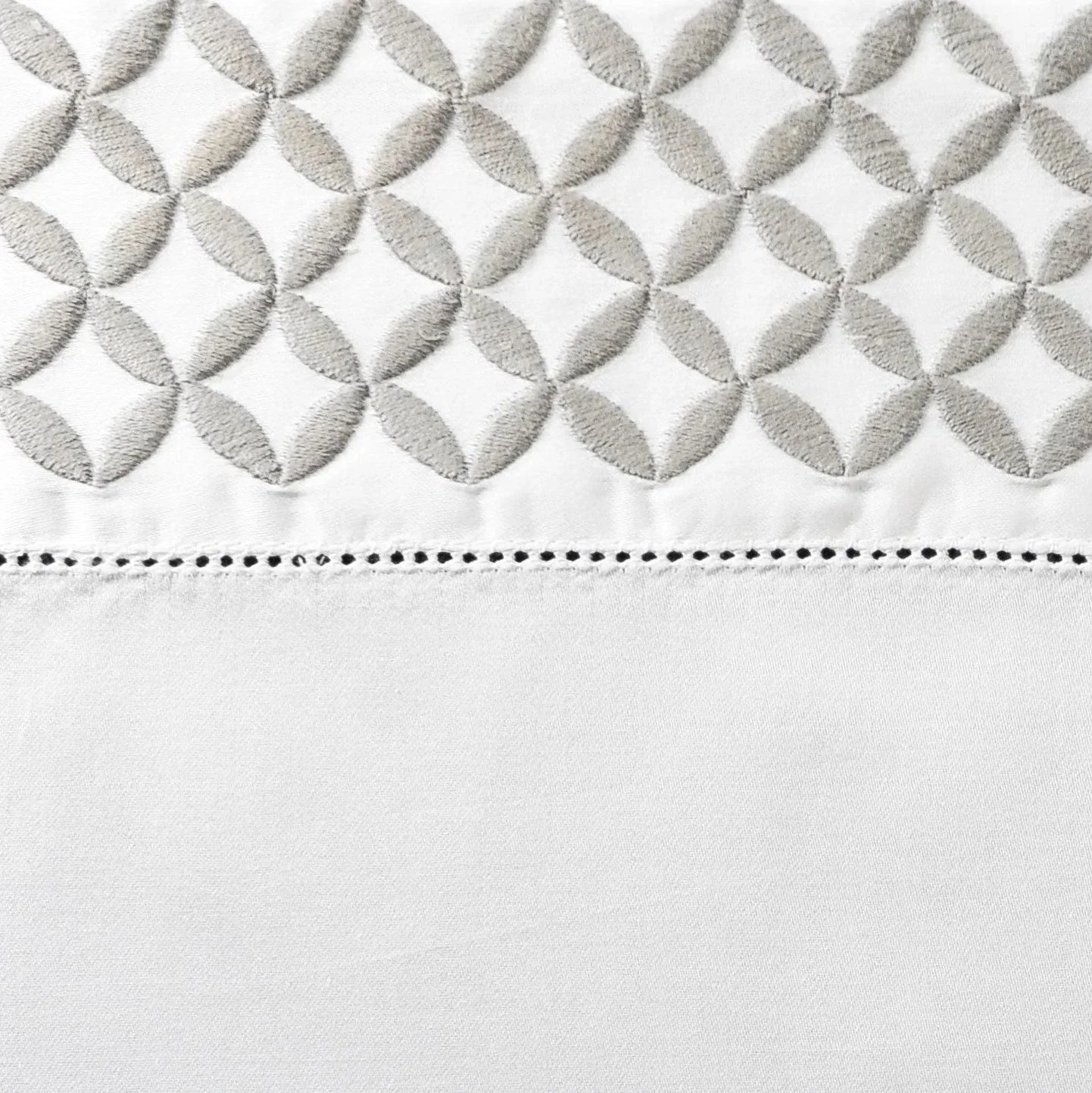 Avalon Sateen Flat Sheet in White with Geometric Embroidery - The Mayfair Hall