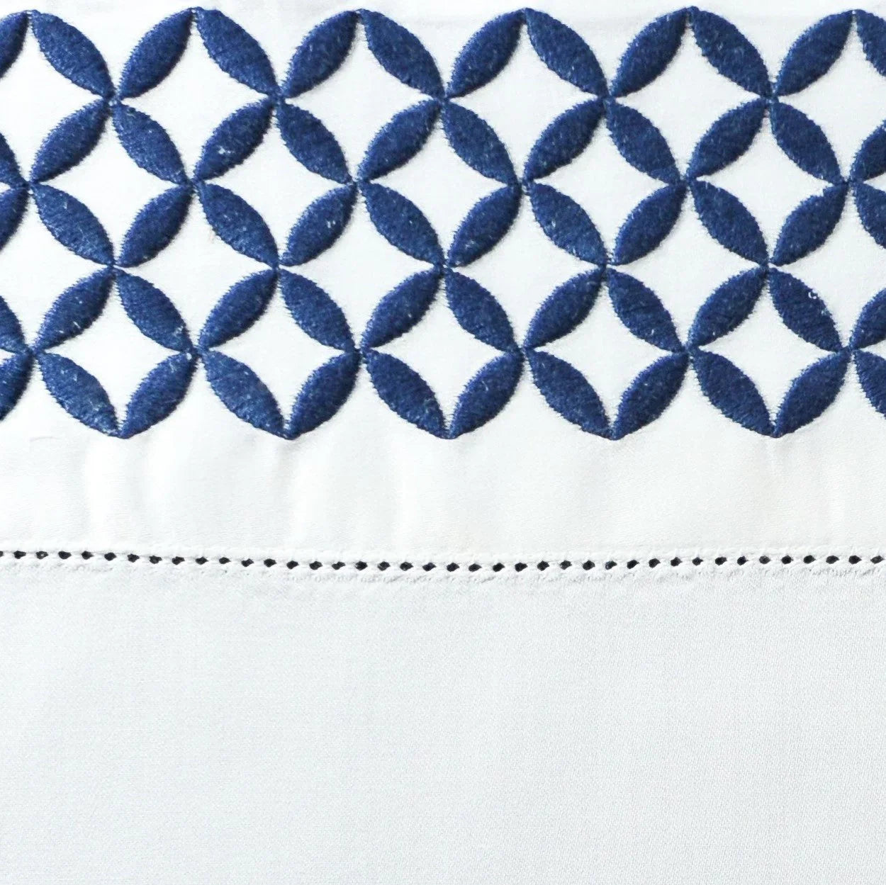Avalon Sateen Flat Sheet in White with Geometric Embroidery - The Mayfair Hall