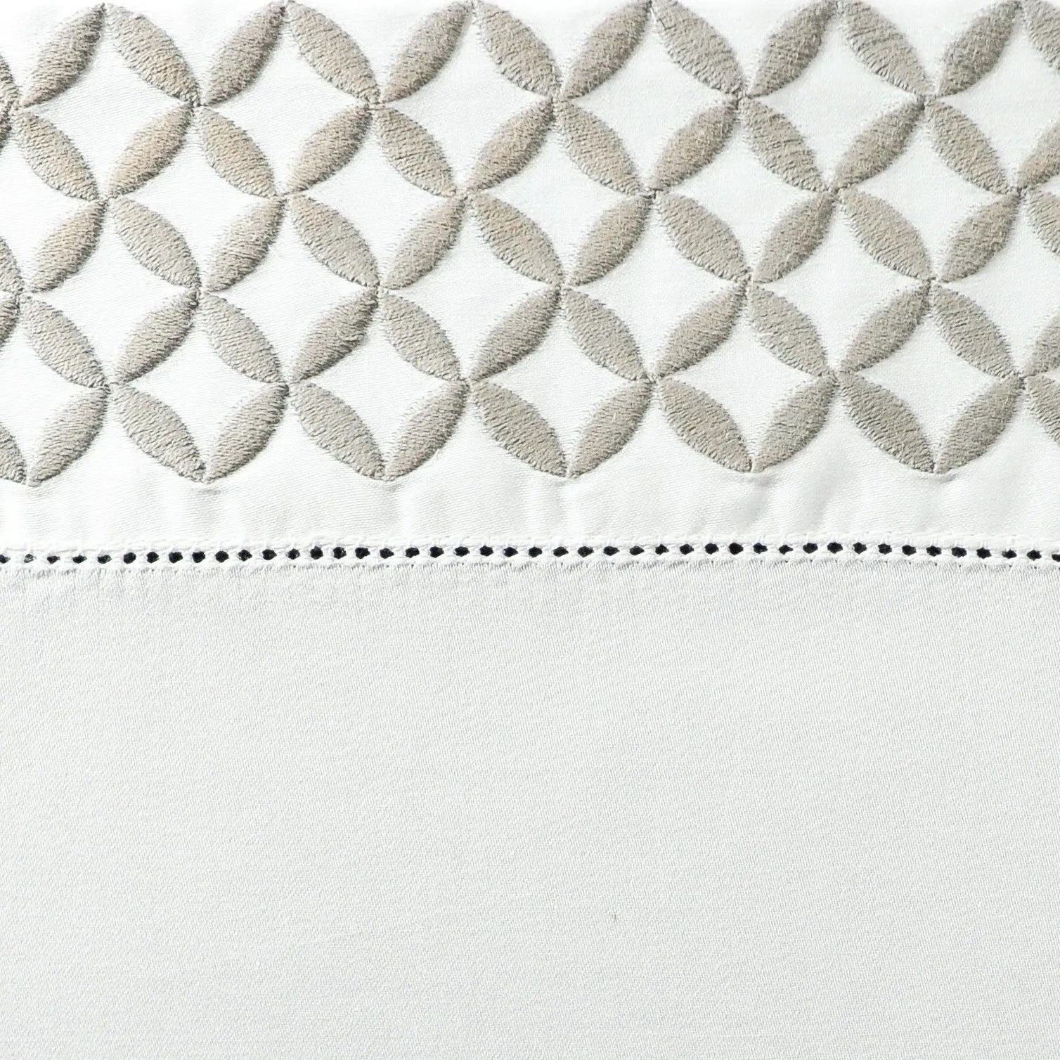 Avalon Sateen Flat Sheet in White with Geometric Embroidery - The Mayfair Hall