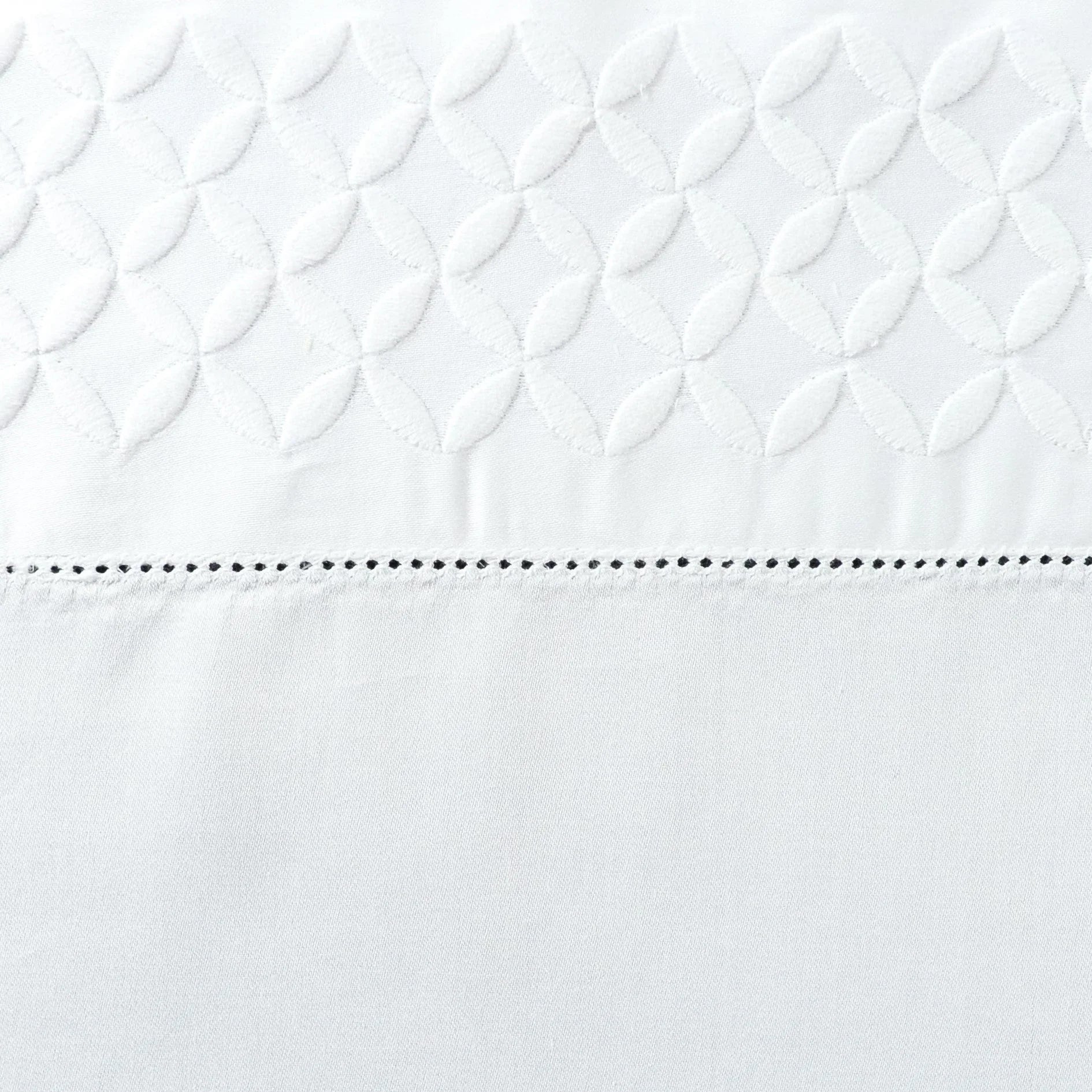 Avalon Sateen Flat Sheet in White with Geometric Embroidery - The Mayfair Hall