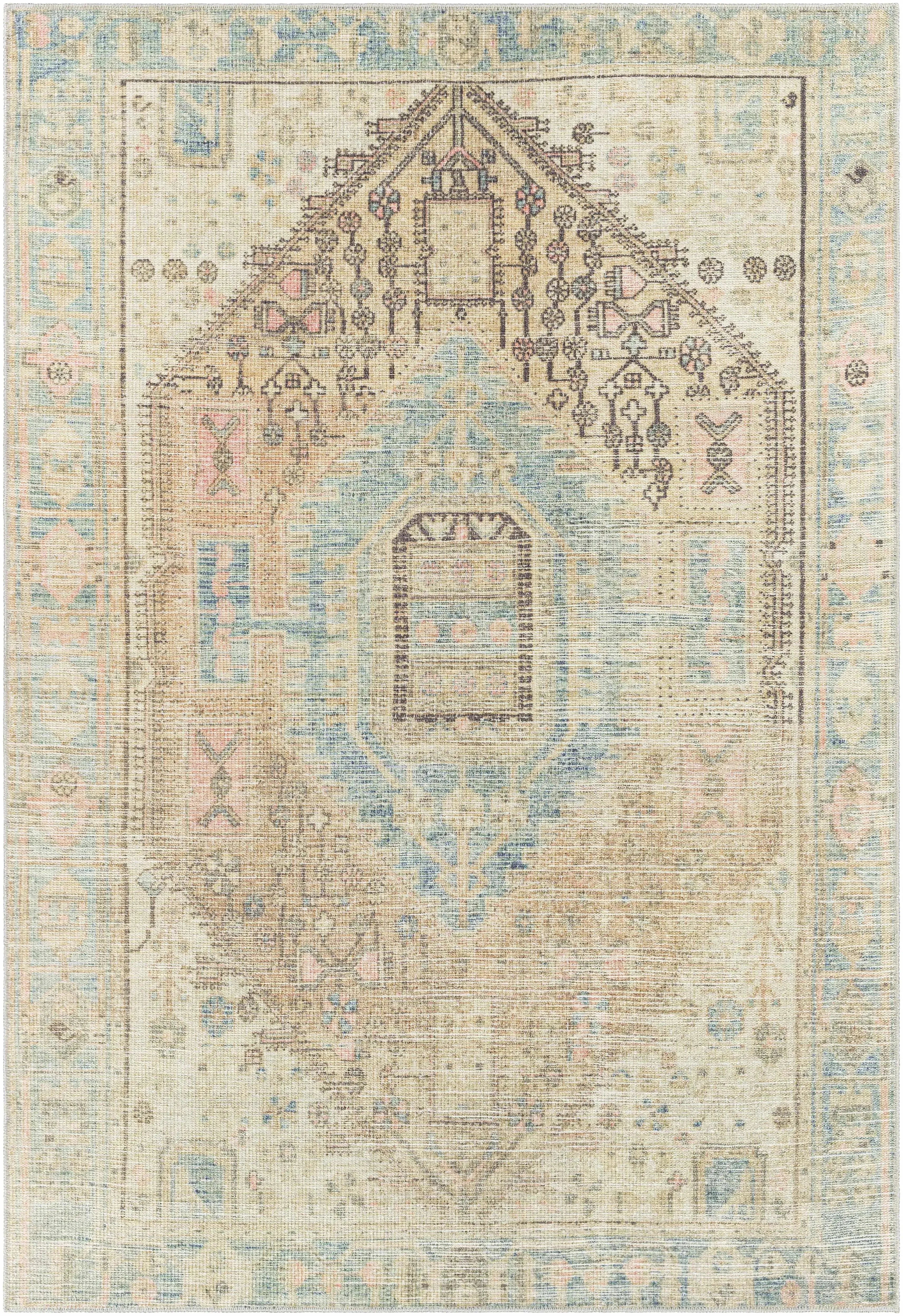 Light Olive Baloy Vintage Washable Area Rug - The Mayfair Hall
