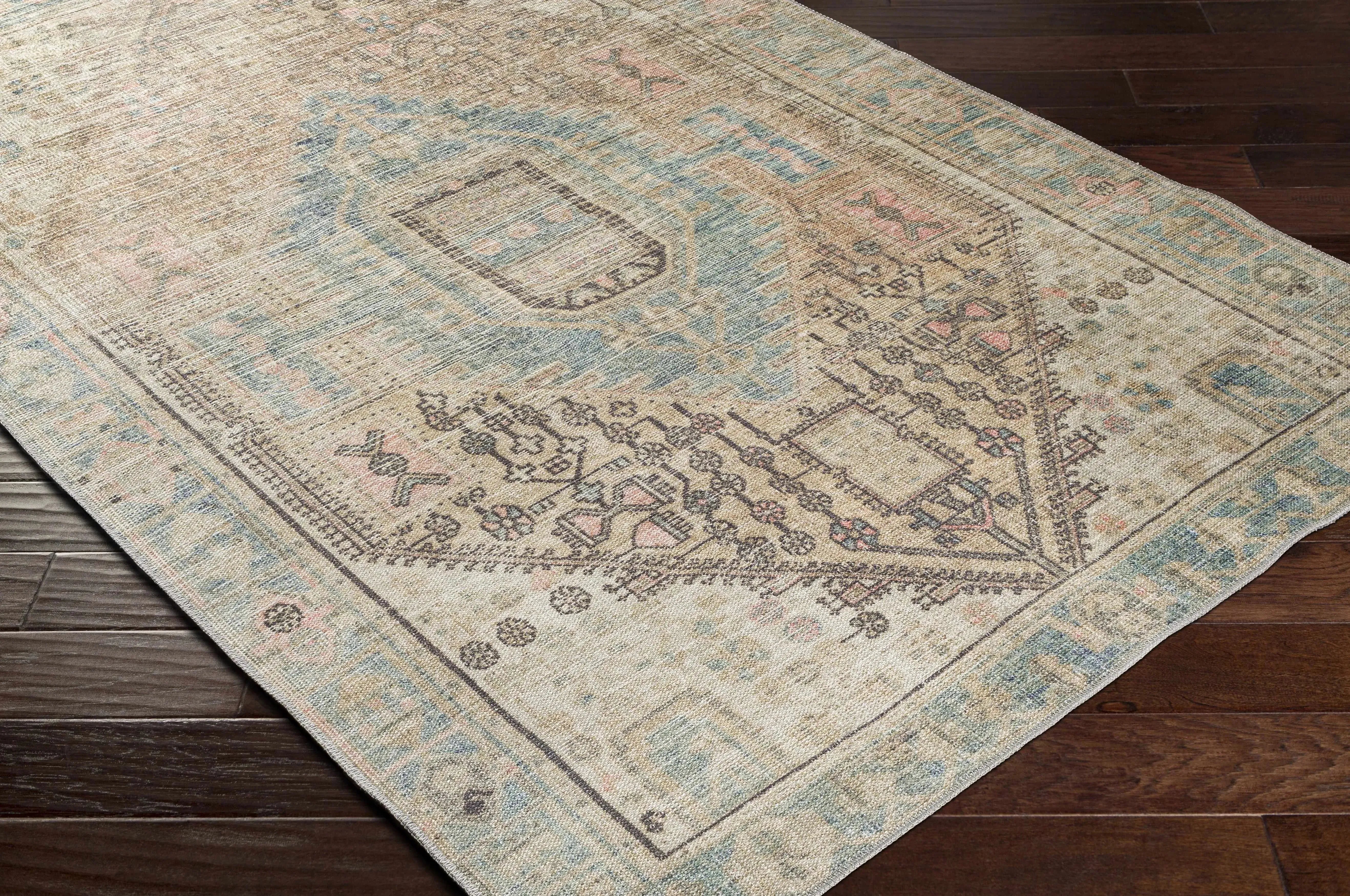 Light Olive Baloy Vintage Washable Area Rug - The Mayfair Hall