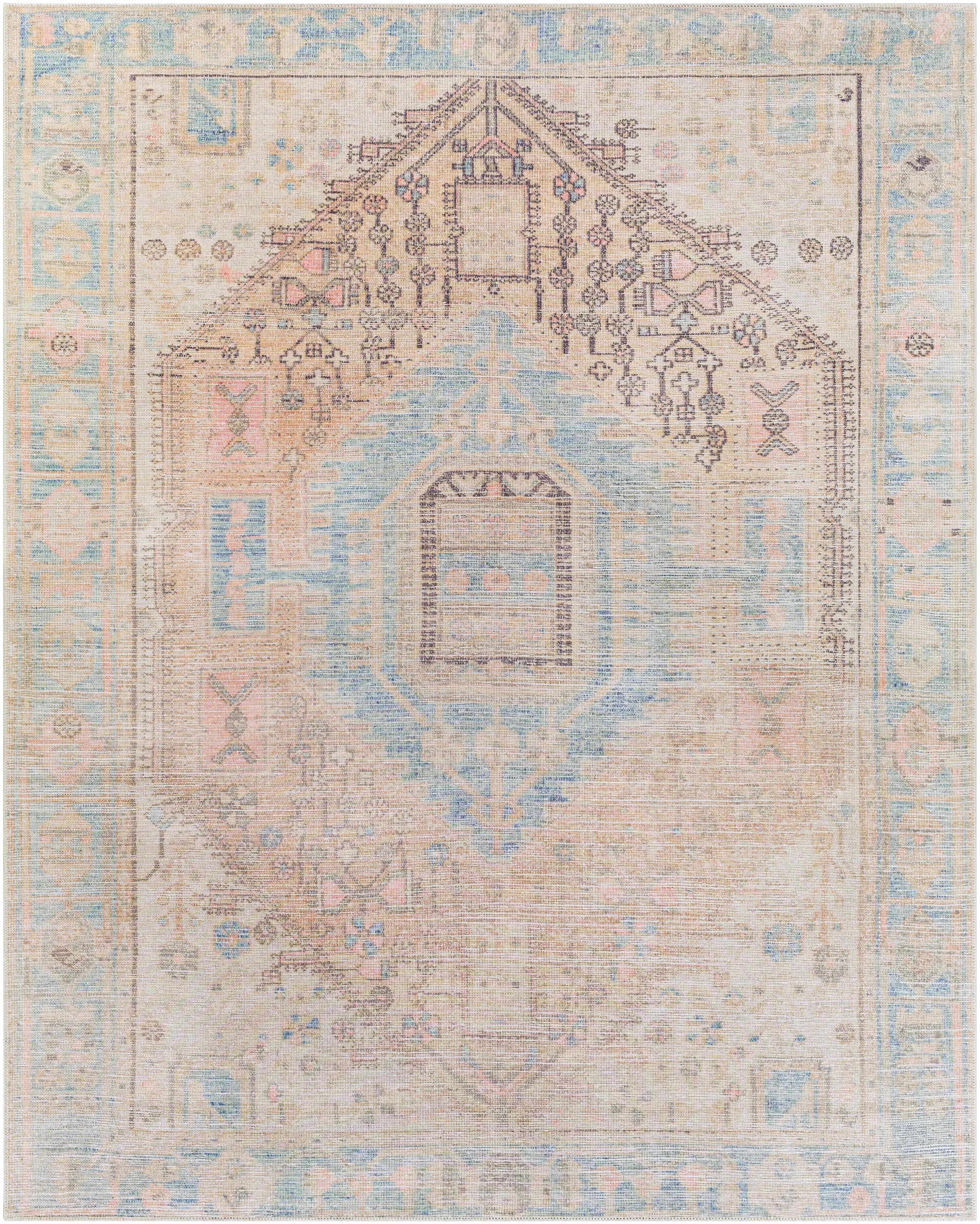 Light Olive Baloy Vintage Washable Area Rug - The Mayfair Hall