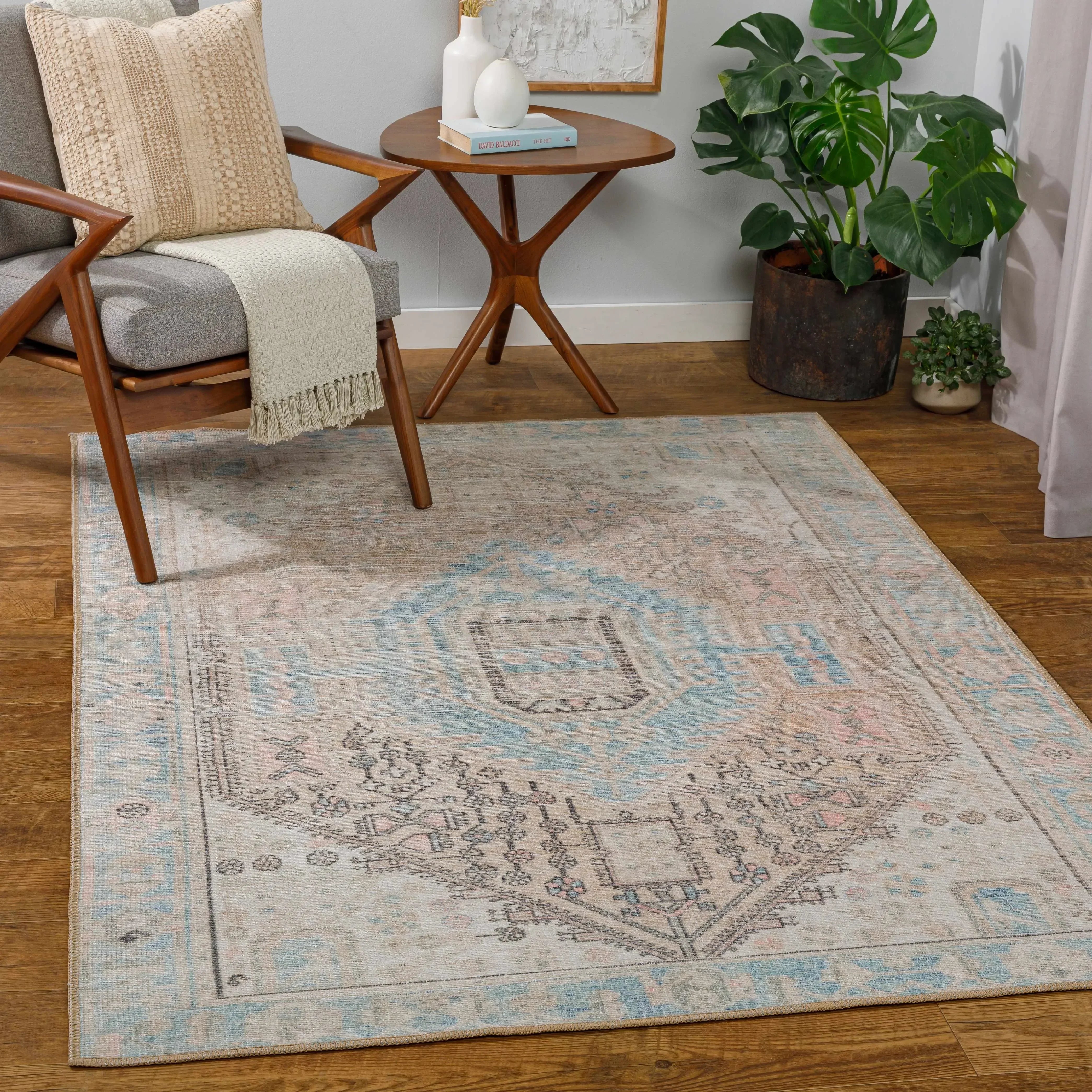 Light Olive Baloy Vintage Washable Area Rug - The Mayfair Hall