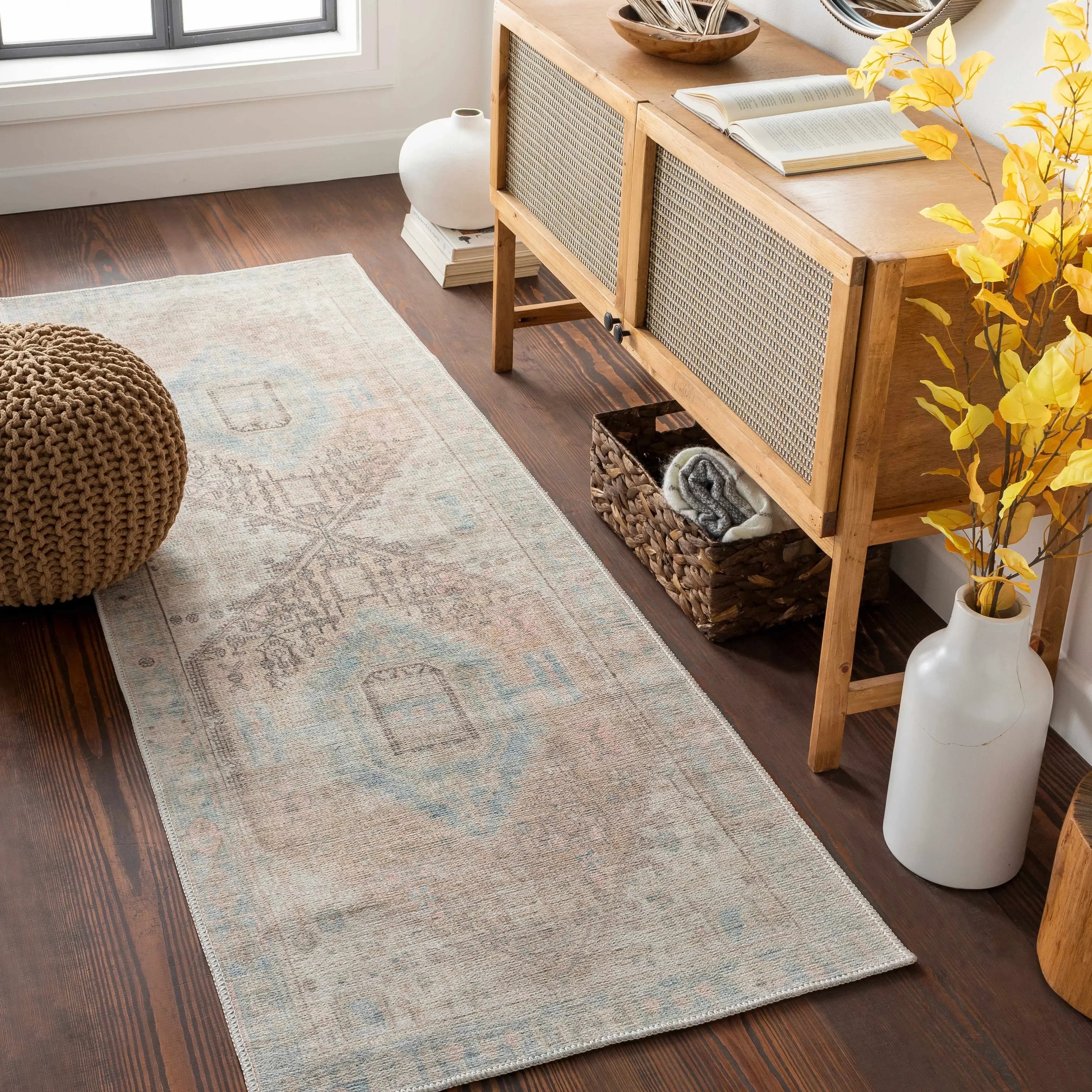 Light Olive Baloy Vintage Washable Area Rug - The Mayfair Hall