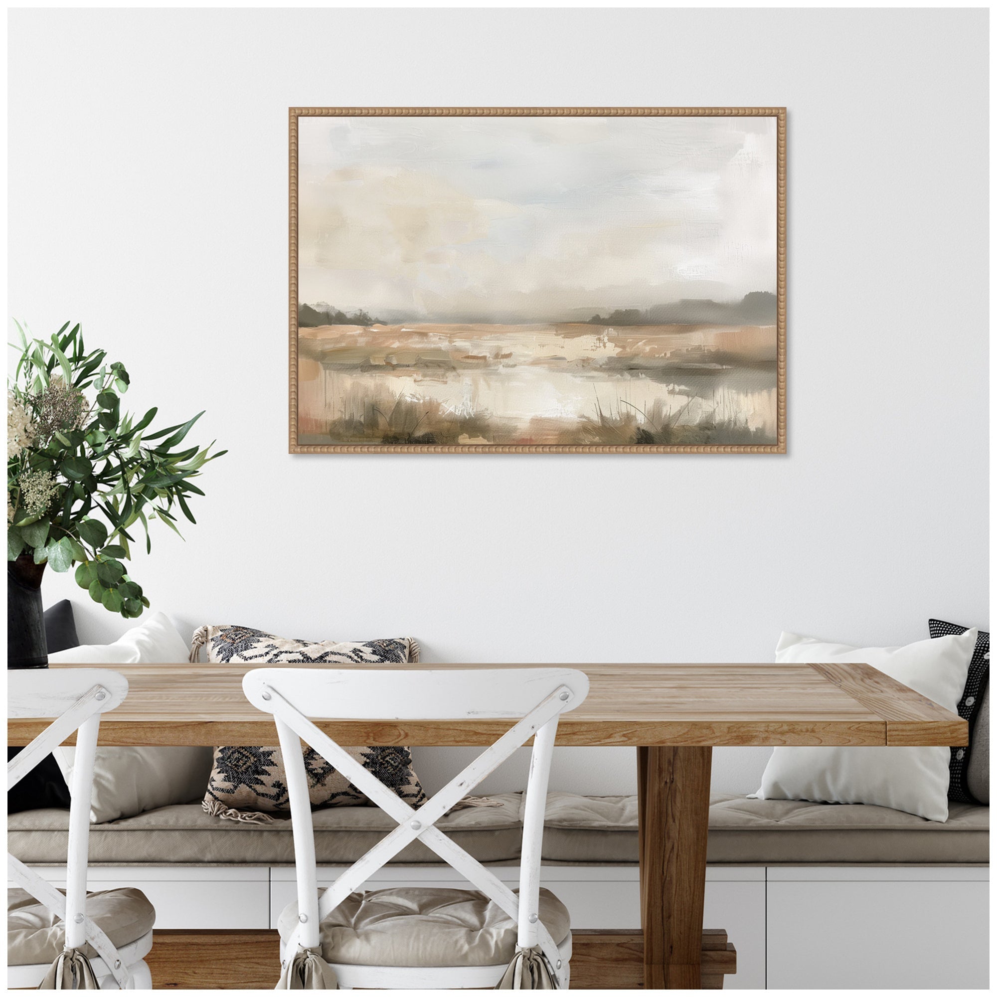 Neutral Abstract Landscape by The Creative Bunch Studio Framed Canvas Wall Art Print