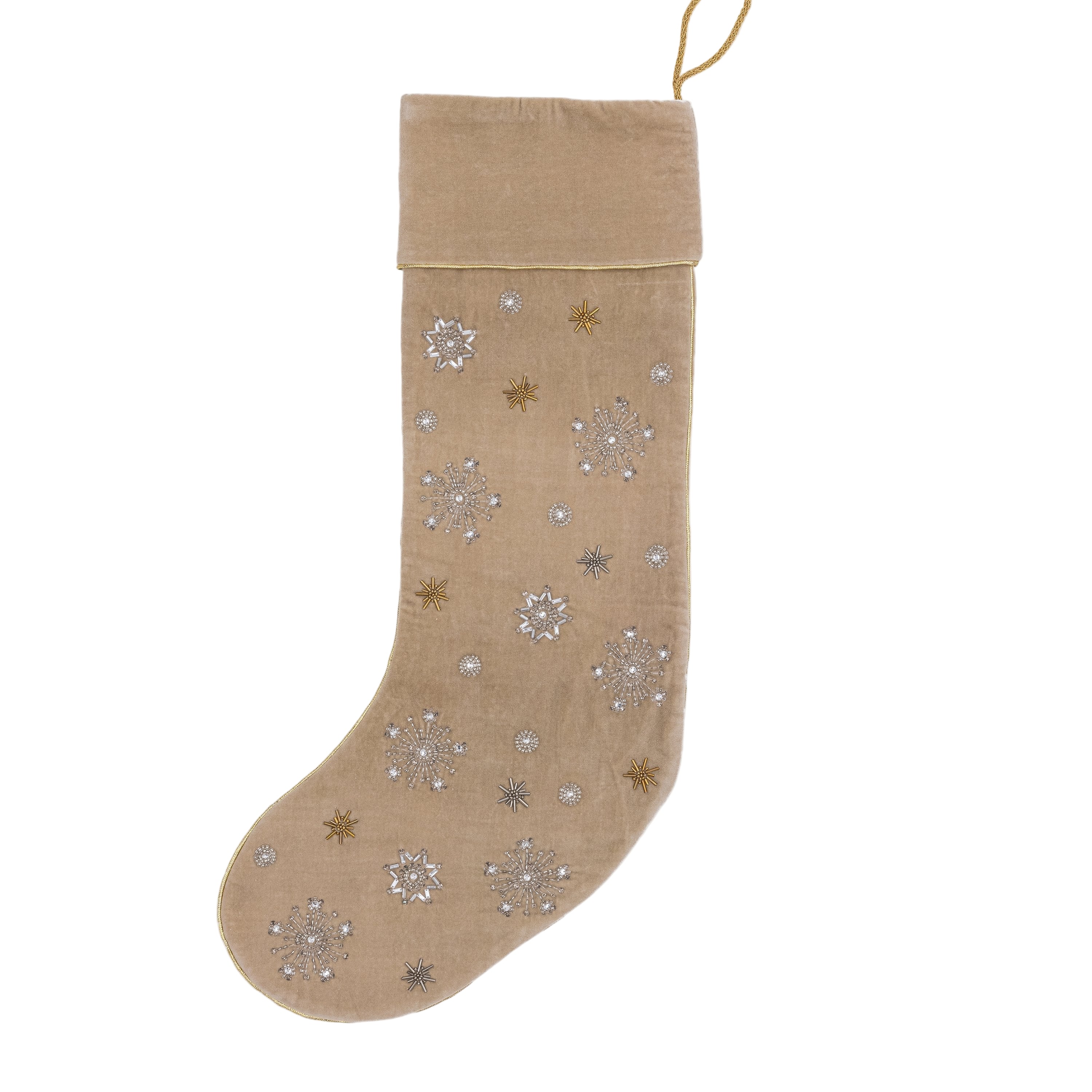 Extra Large Taupe Snowflake Velvet Stocking