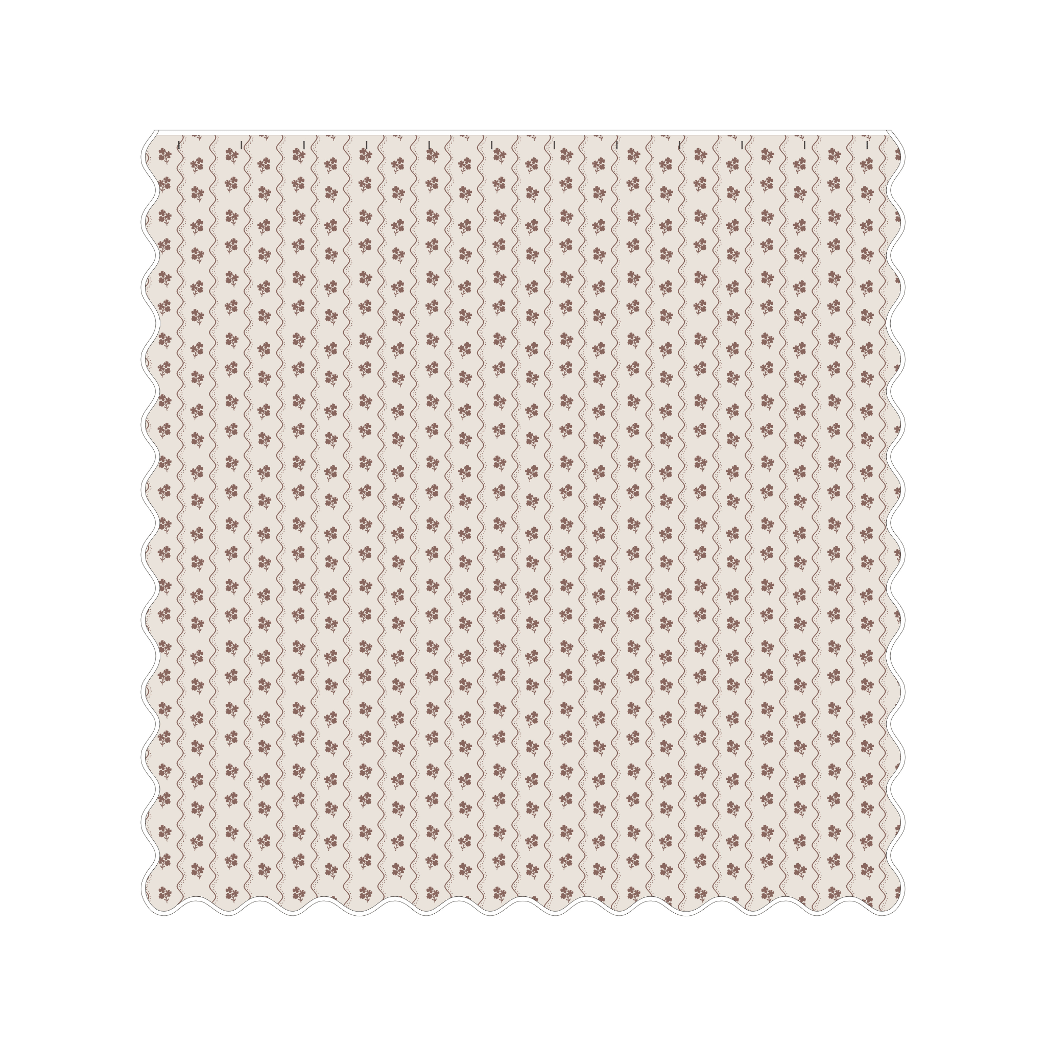 Beatrice Chocolate Floral Scalloped Shower Curtain