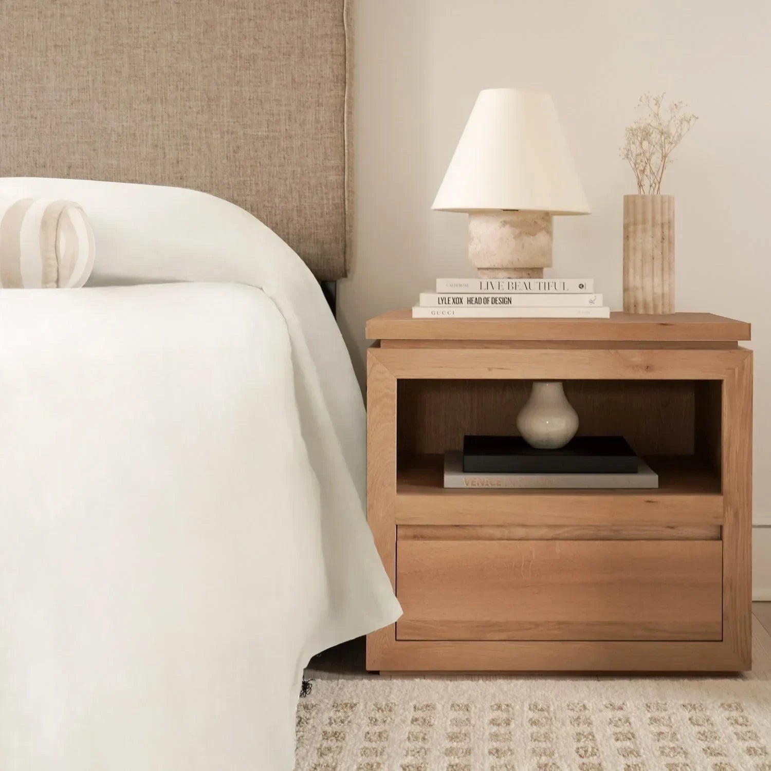Sofita Wood Nightstand - White Oak - The Mayfair Hall