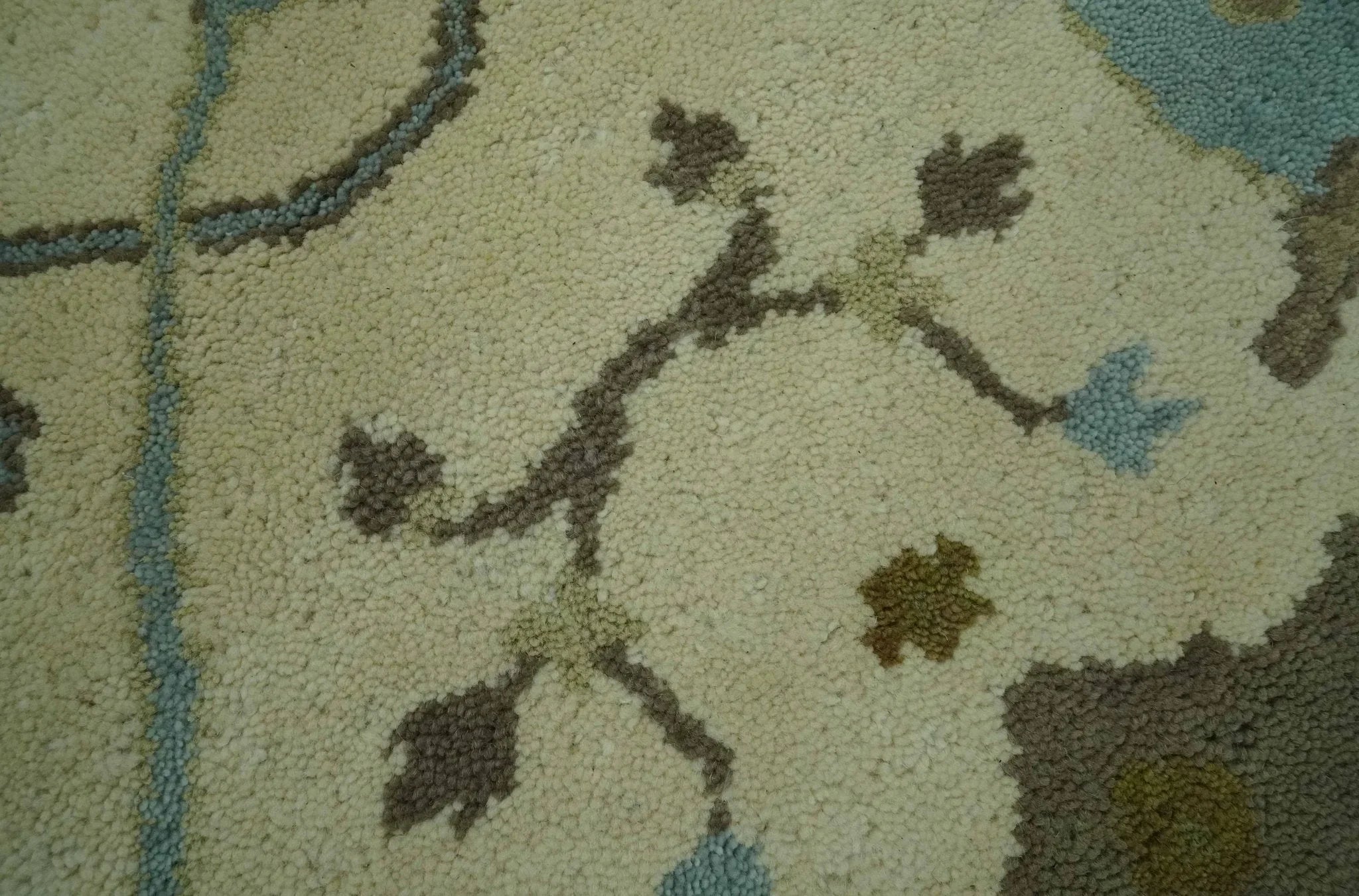 Beige and Aqua Hand Knotted 6x9 Traditional Oriental Oushak wool area rug - The Mayfair Hall