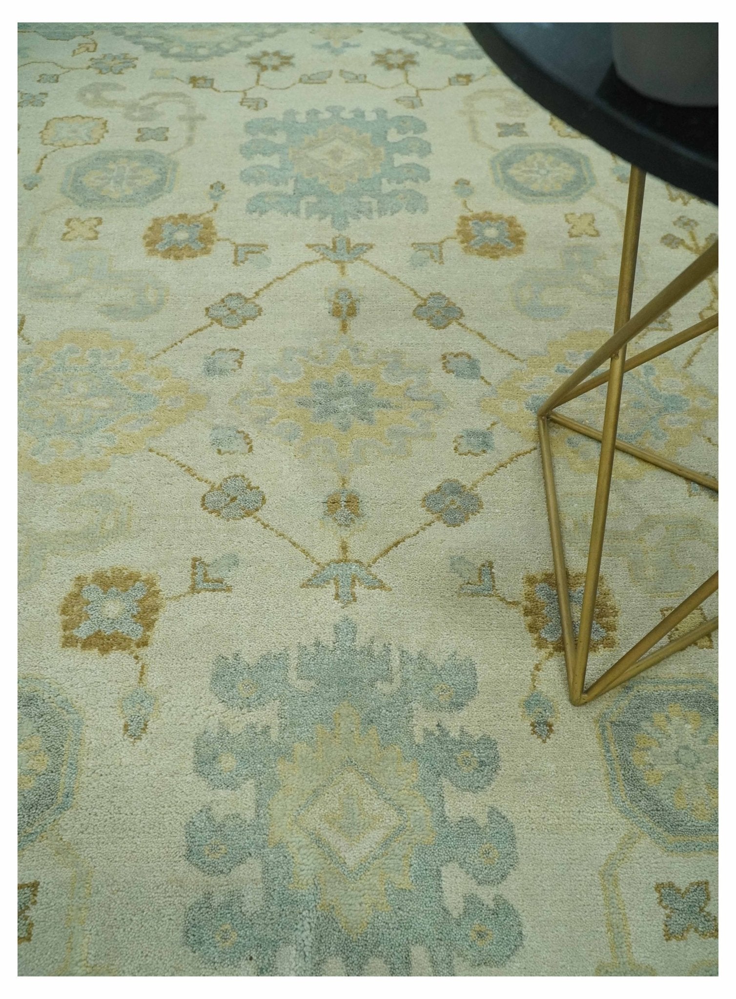 Beige and Gray 8x10 Hand Knotted Traditional Oriental Oushak wool area rug
