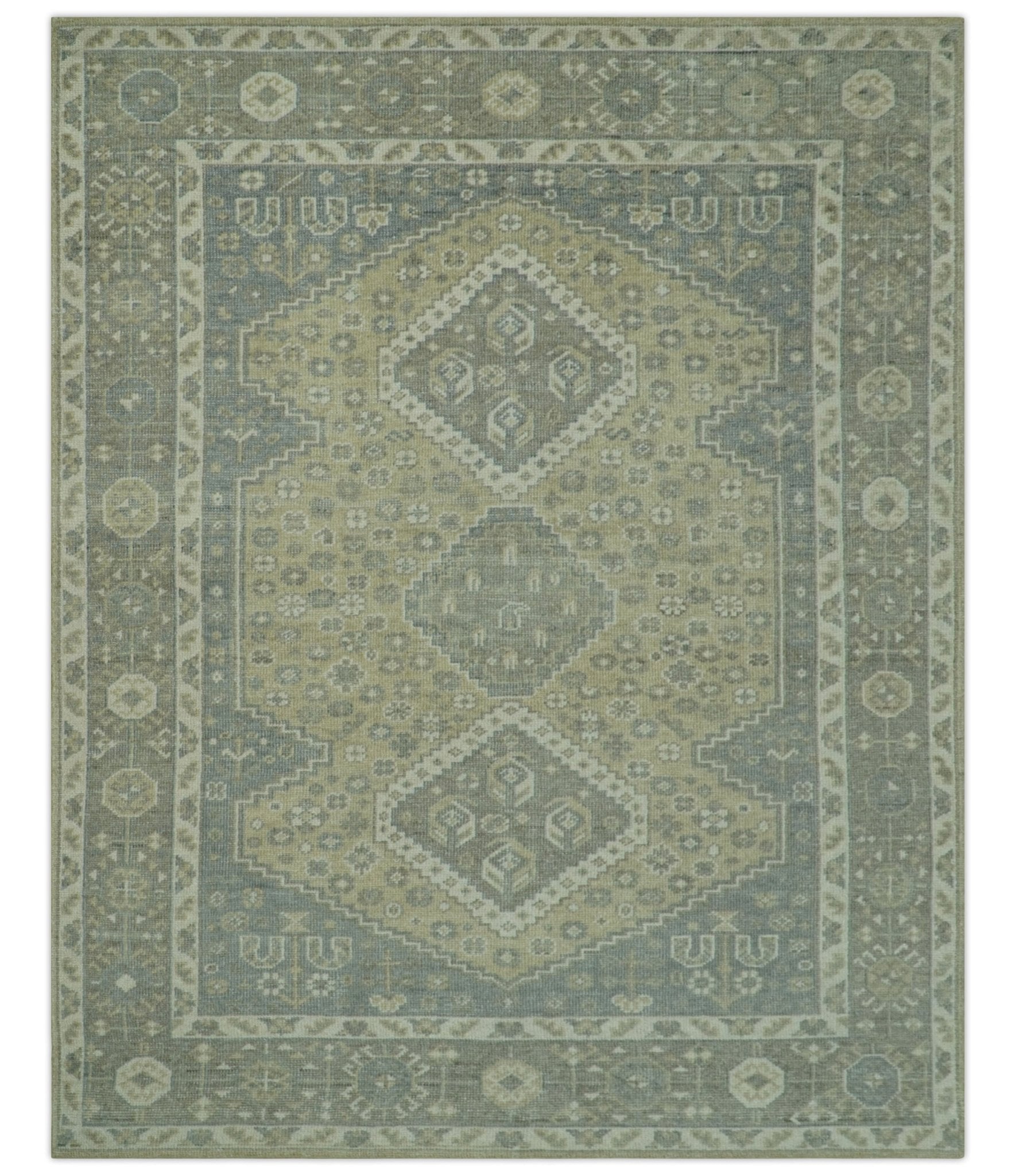 Beige And Gray Traditional Turkish Design 8x10 Hand Knotted Wool Area Rug