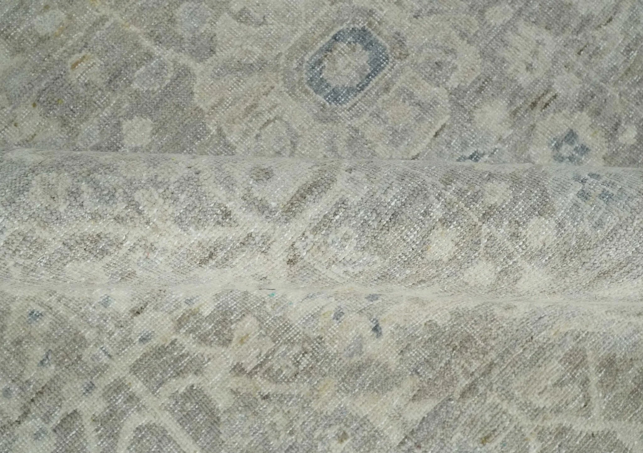 Beige and Silver Custom Made Antique Style Distressed Finished Low Pile wool Area Rug - The Rug Decor