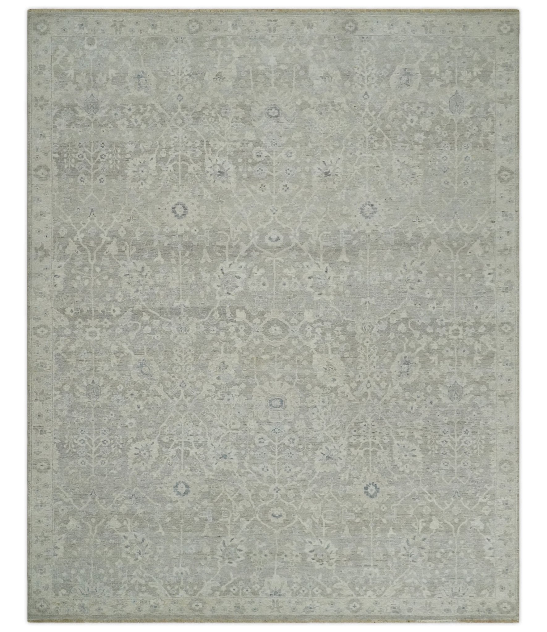 Beige and Silver Custom Made Antique Style Distressed Finished Low Pile wool Area Rug - The Rug Decor