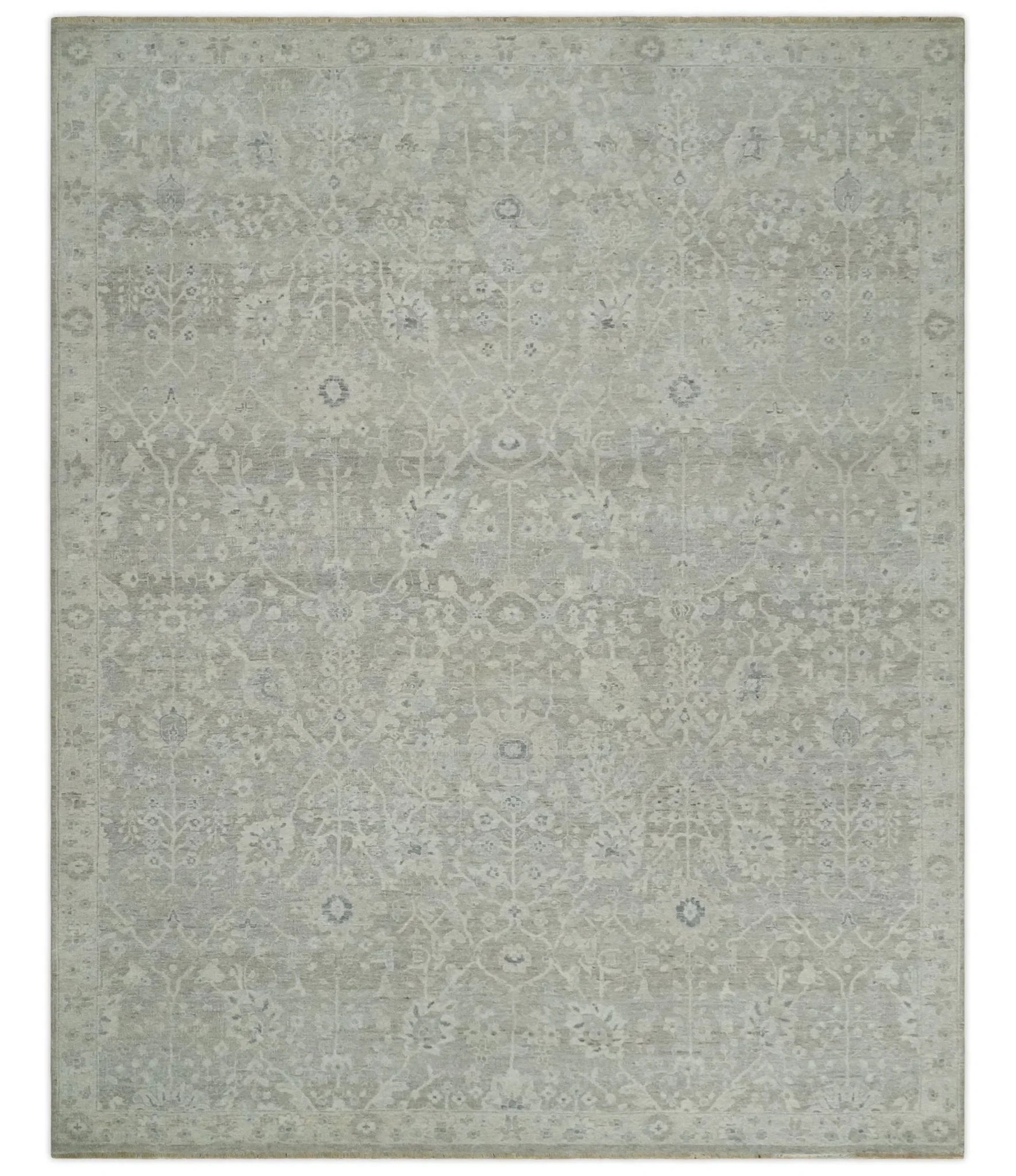Beige and Silver Custom Made Antique Style Distressed Finished Low Pile wool Area Rug - The Rug Decor
