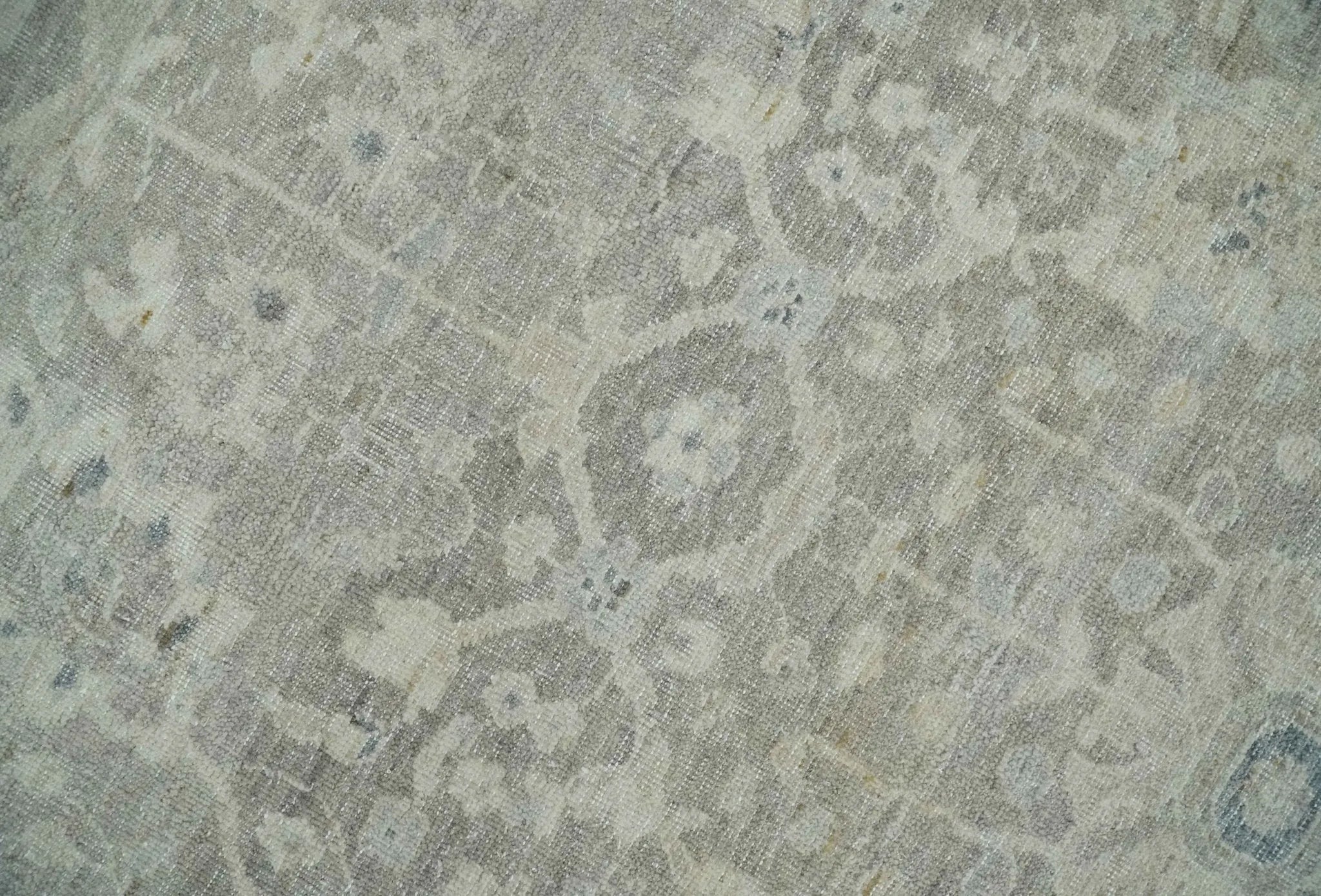 Beige and Silver Custom Made Antique Style Distressed Finished Low Pile wool Area Rug - The Rug Decor