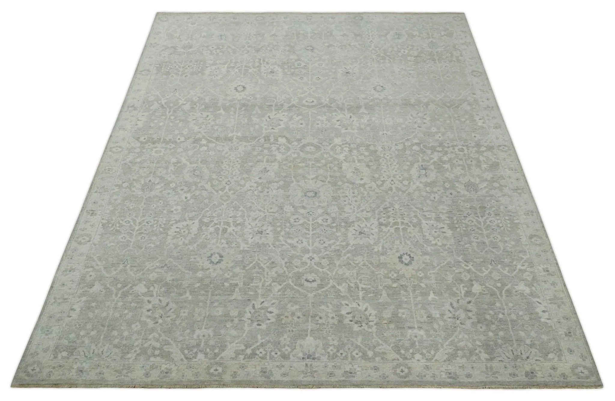 Beige and Silver Custom Made Antique Style Distressed Finished Low Pile wool Area Rug - The Rug Decor