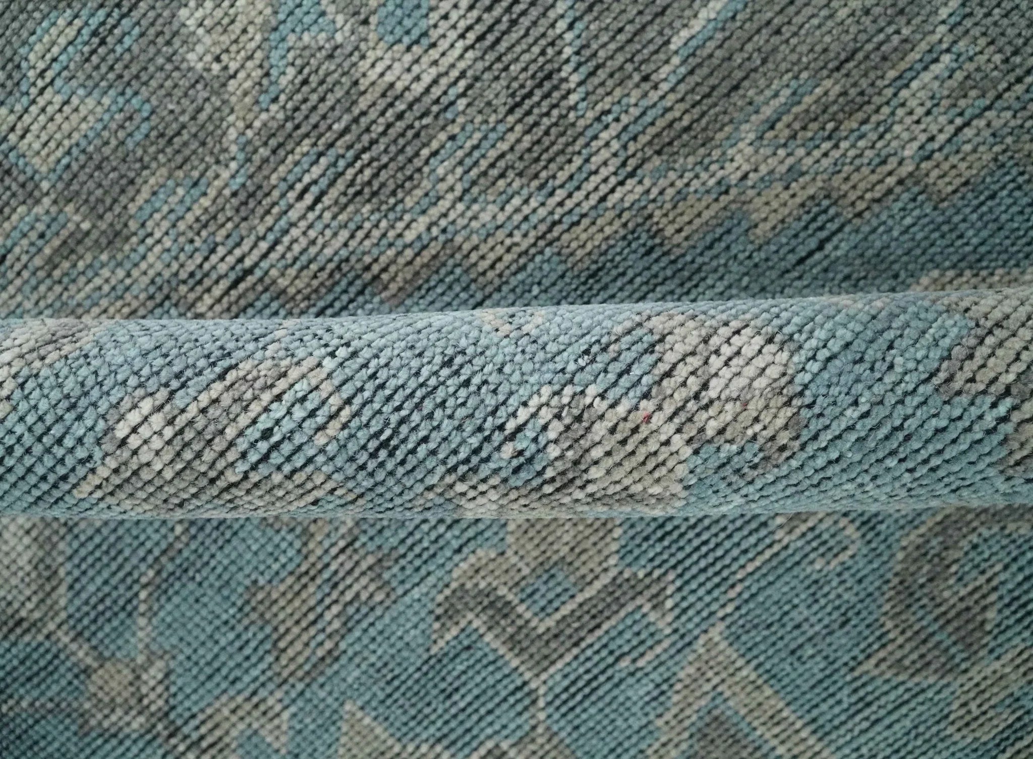Beige, Blue and Gray Antique Finish Distressed Hand Knotted Heriz Serapi Traditional Multi Size wool Area Rug - The Mayfair Hall