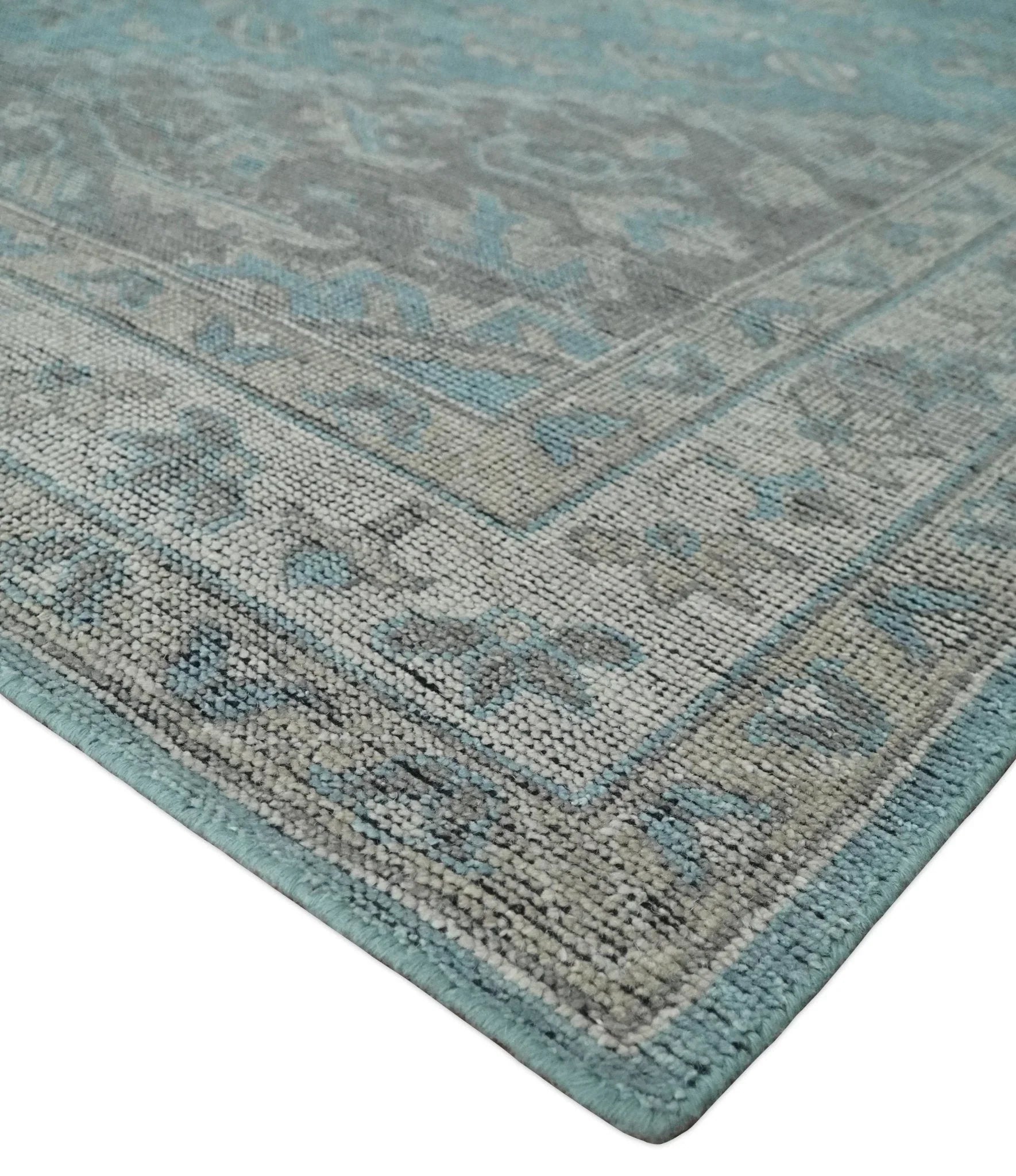 Beige, Blue and Gray Antique Finish Distressed Hand Knotted Heriz Serapi Traditional Multi Size wool Area Rug - The Mayfair Hall