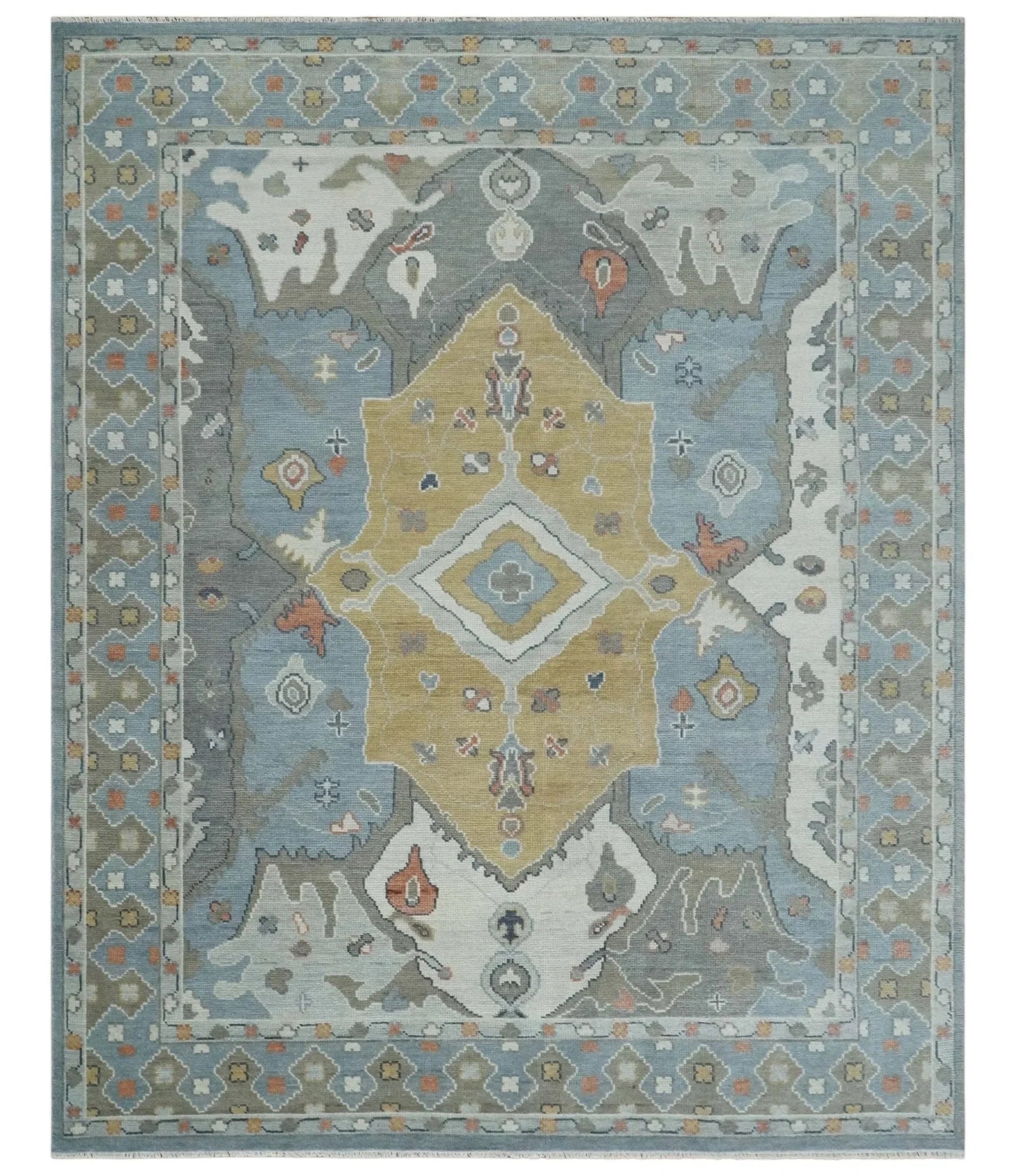 Beige, Blue and Ivory Hand Knotted Traditional Wool Area Rug - The Rug Decor