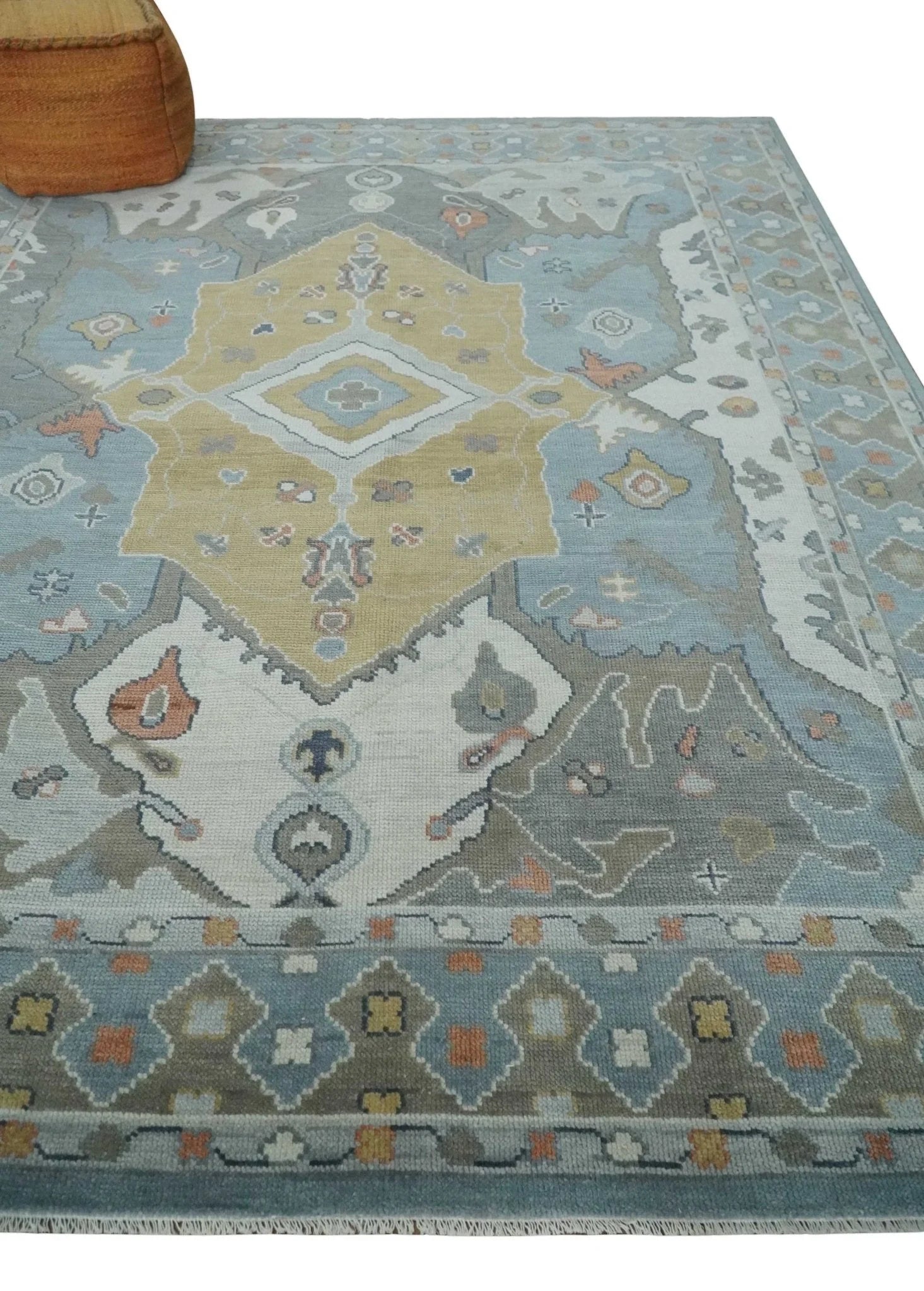 Beige, Blue and Ivory Hand Knotted Traditional Wool Area Rug - The Rug Decor