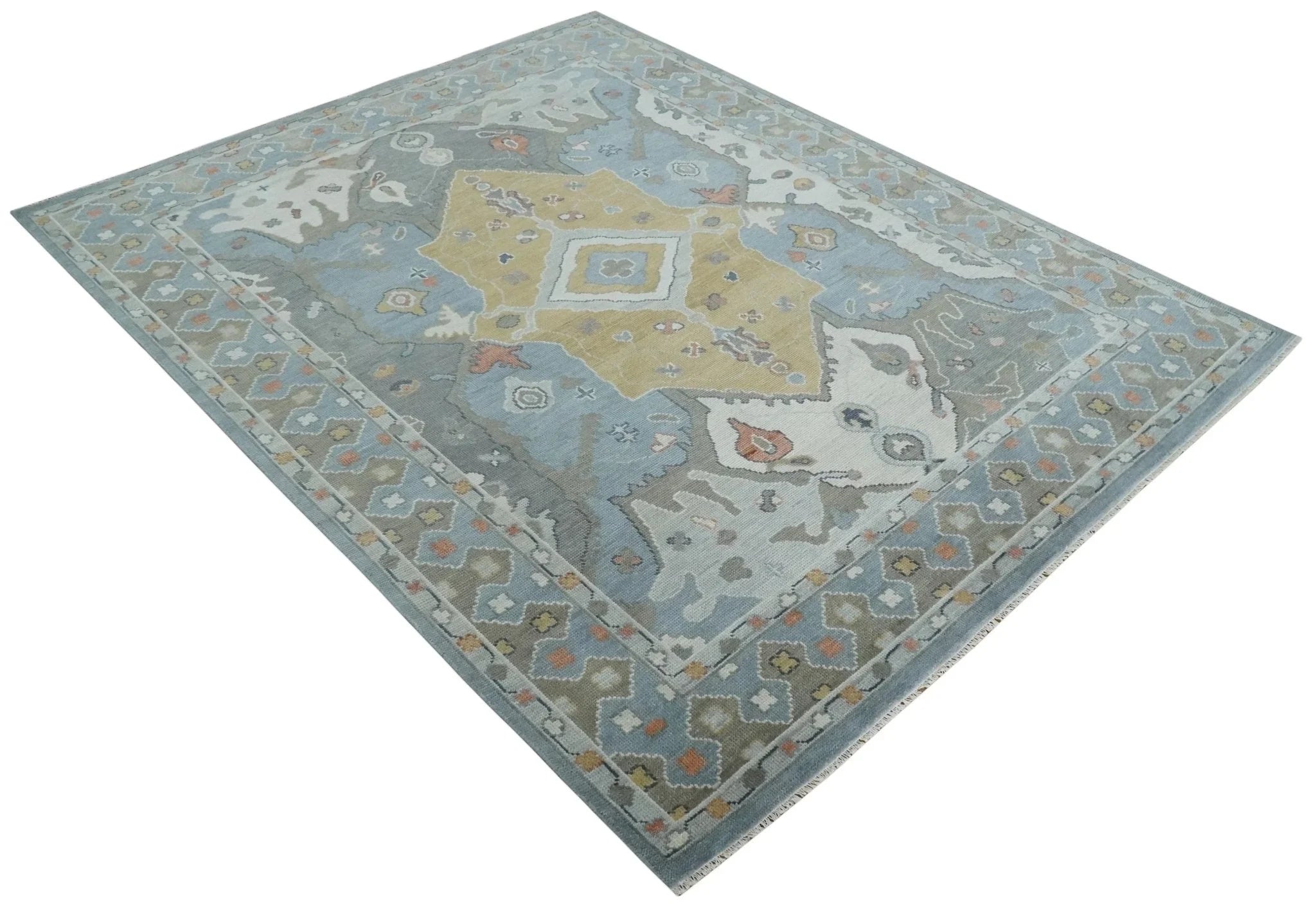 Beige, Blue and Ivory Hand Knotted Traditional Wool Area Rug - The Rug Decor