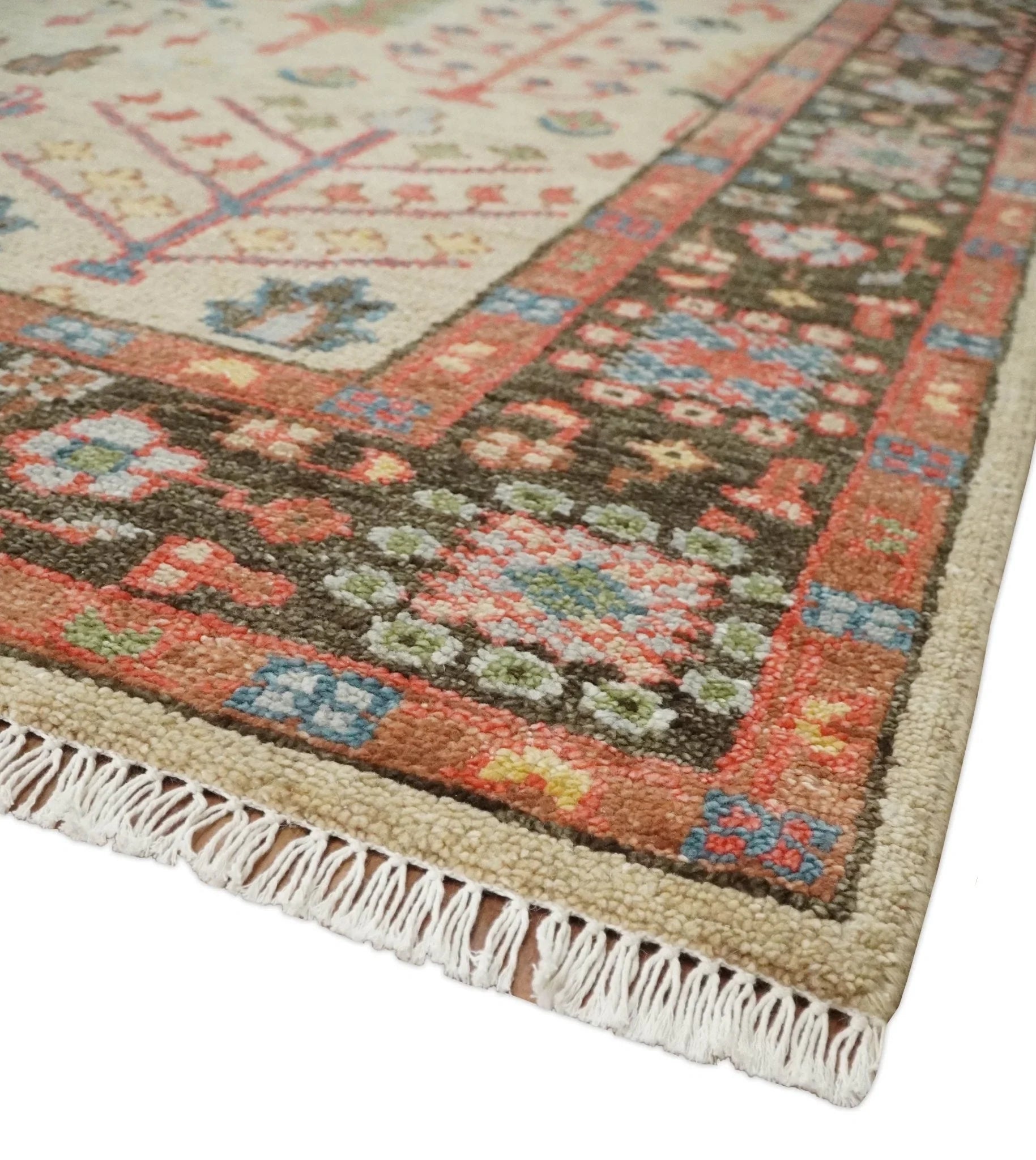 Beige, Brown and Rust Tree of Life Hand Knotted Traditional Multi Size Wool Rug - The Rug Decor