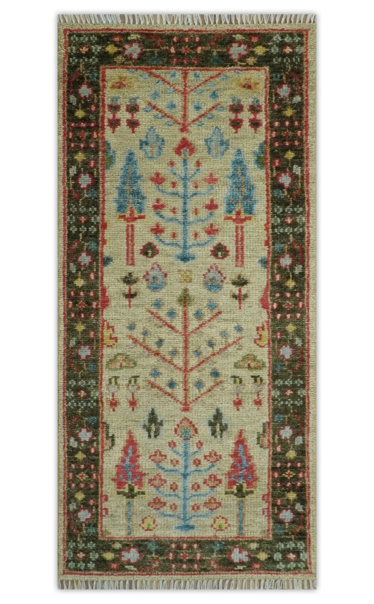 Beige, Brown and Rust Tree of Life Hand Knotted Traditional Multi Size Wool Rug - The Rug Decor