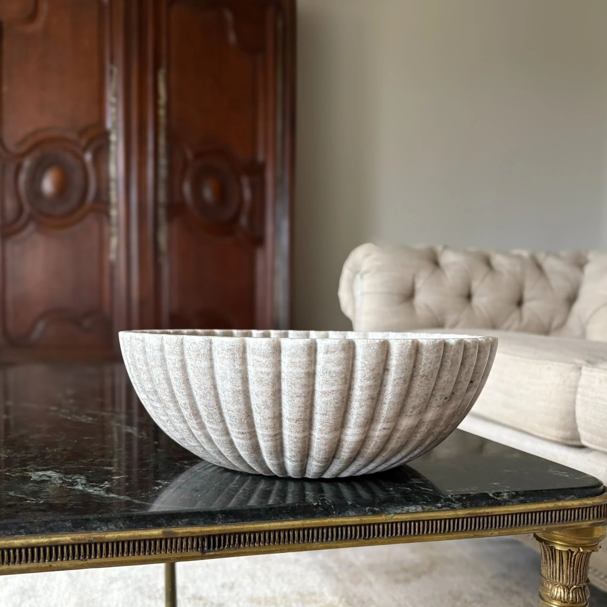 Beige Fluted Marble Bowl