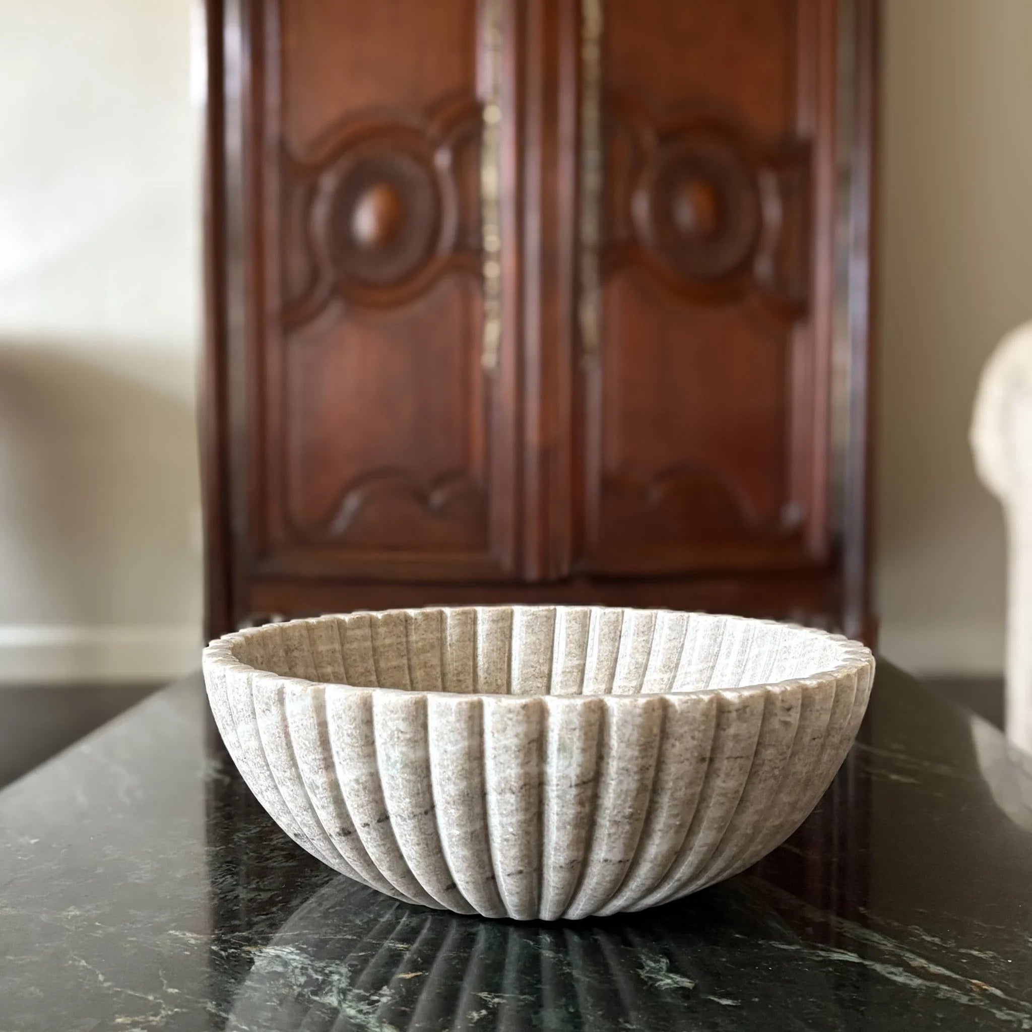 Beige Fluted Marble Bowl
