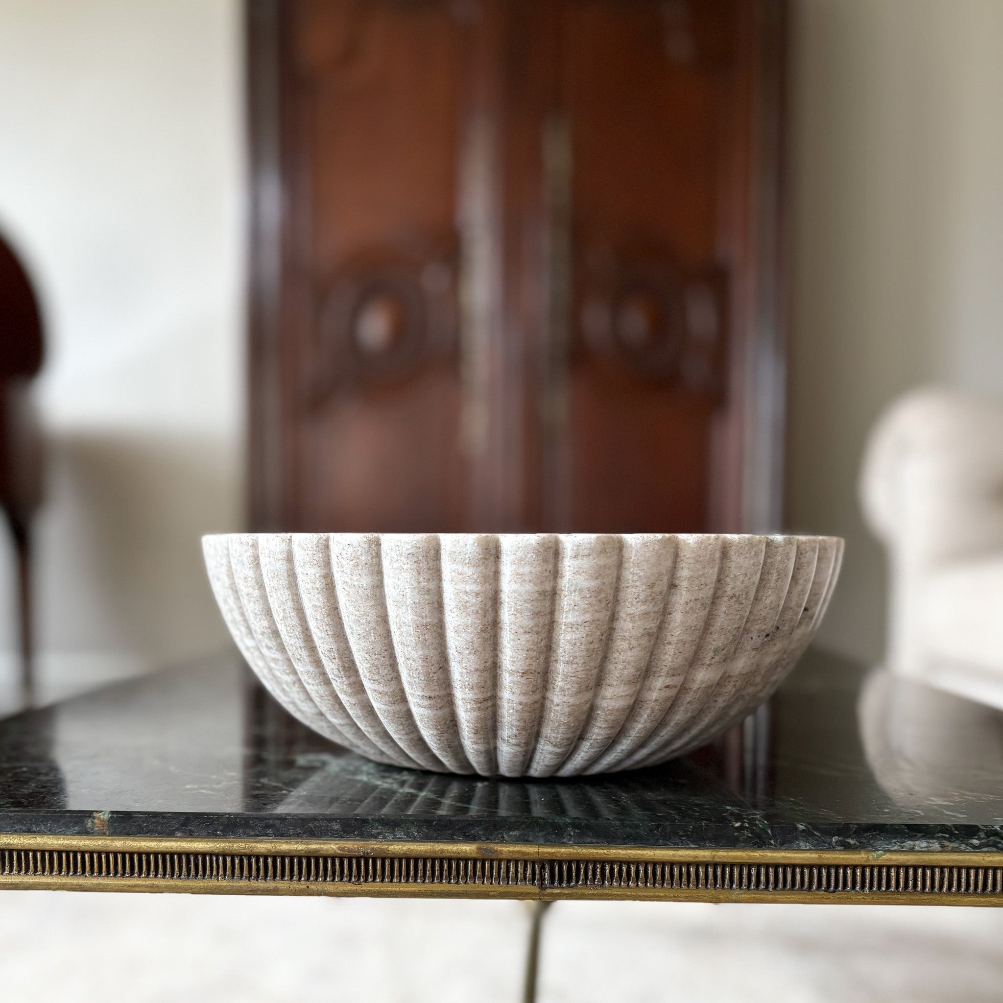 Beige Fluted Marble Bowl