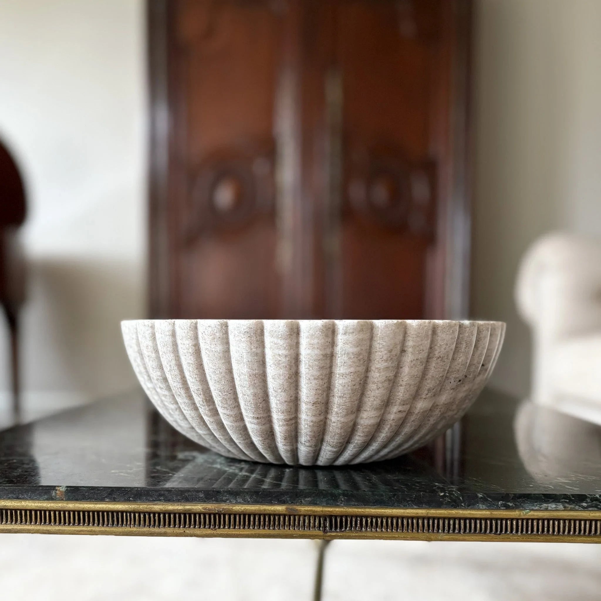 Beige Fluted Marble Bowl