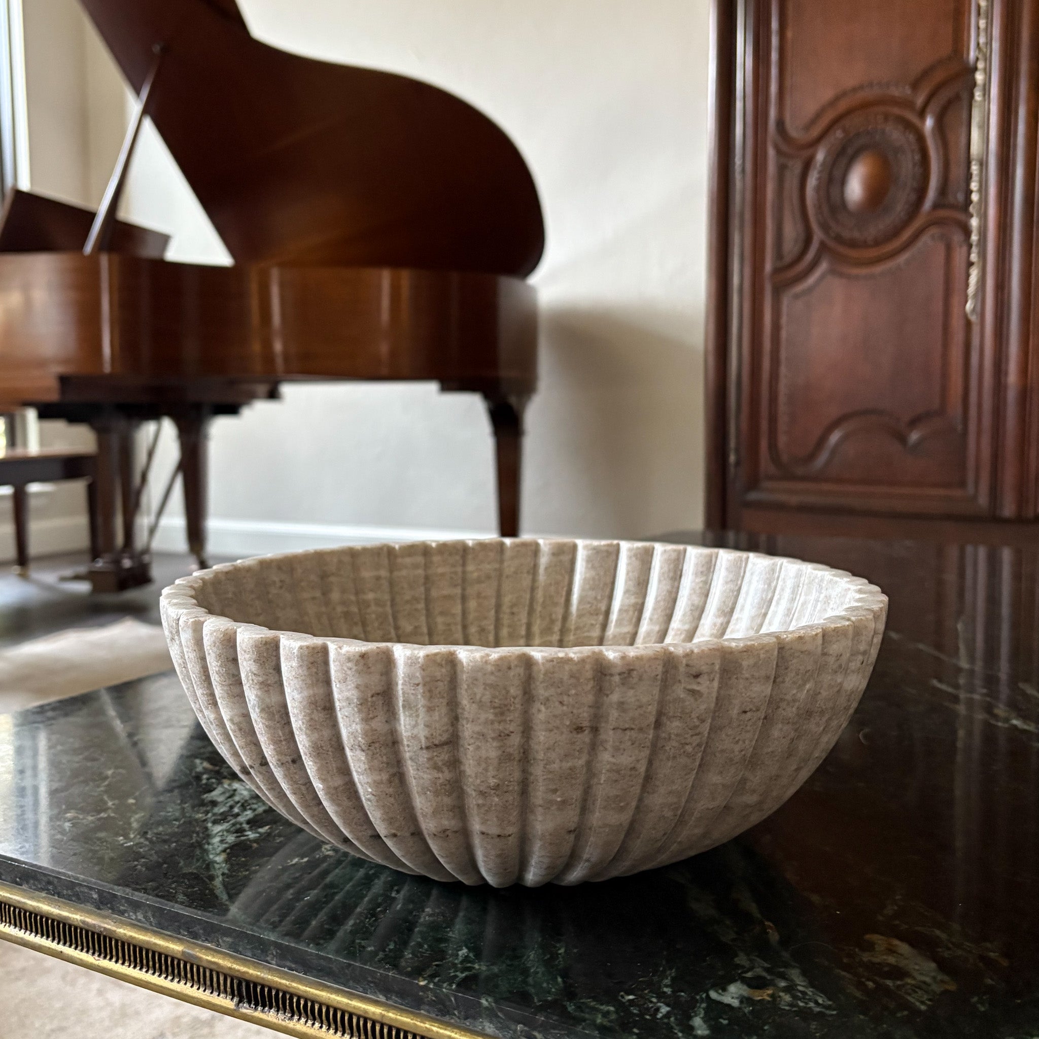 Beige Fluted Marble Bowl