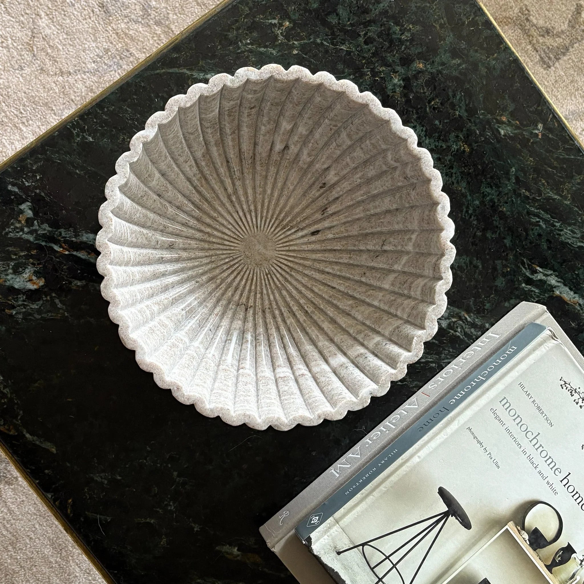 Beige Fluted Marble Bowl